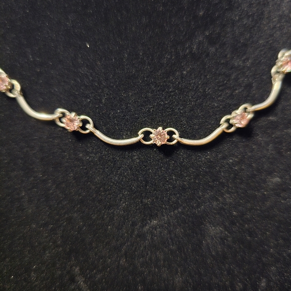 Elegant Silver and Pink Rhinestone Choker Necklace - Picture 5 of 5